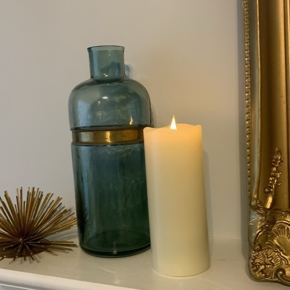 Blue gold metal trim glass vase boho traditional home decor art decor shelf‎ - Picture 4 of 11